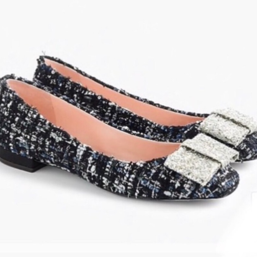 J. Crew Glitter Bow Black Flats